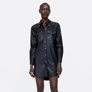 NWT Zara Size XS Studded Leather Mini Dress